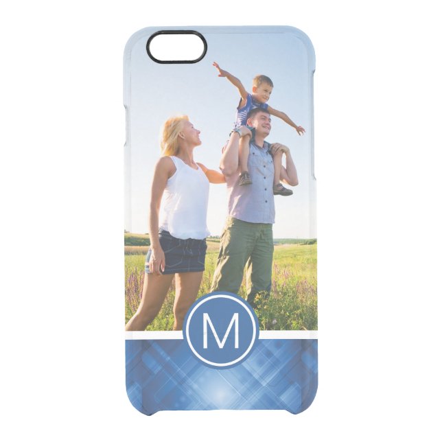 Custom Photo & Monogram blue hi-tech background Uncommon iPhone Case (Back)