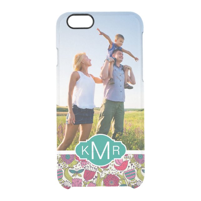 Custom Photo & Monogram Bright floral pattern Uncommon iPhone Case (Back)