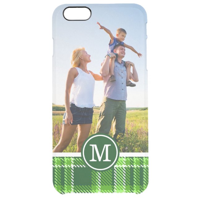 Custom Photo & Monogram Checkered Green Pattern Uncommon iPhone Case (Back)