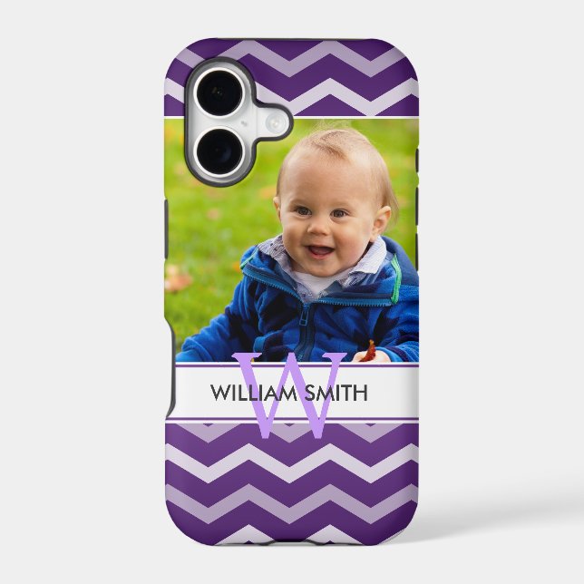Custom Photo & Monogram Chevron Pattern Purple Iphone Case (Back)