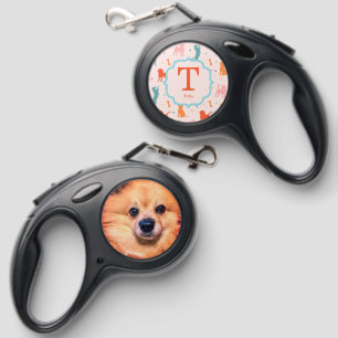 Custom Photo Monogram Colorful Dog Pattern Retractable Pet Leash