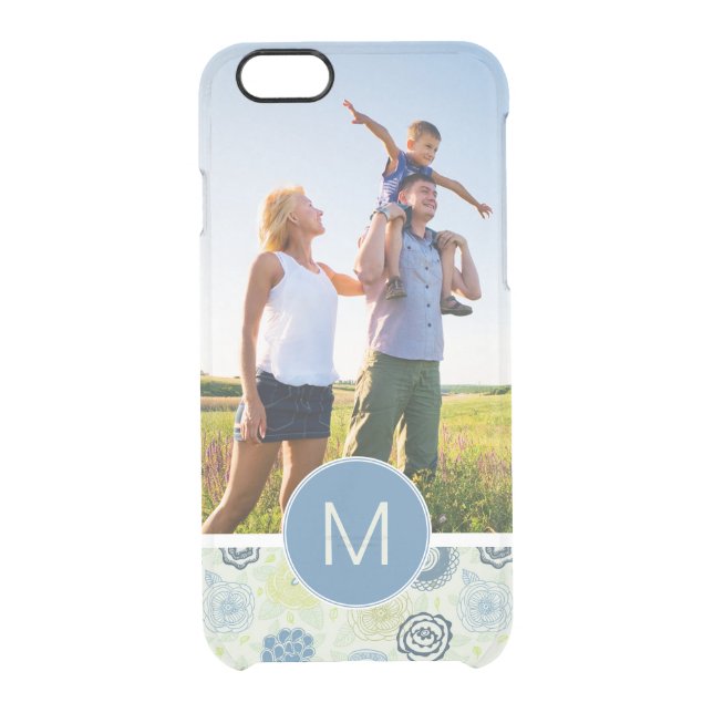 Custom Photo & Monogram Cute Floral Pattern Uncommon iPhone Case (Back)