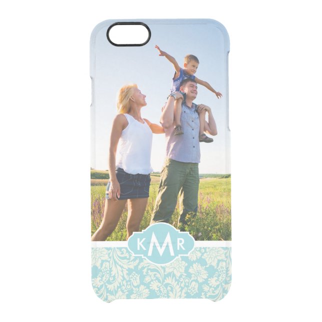 Custom Photo & Monogram Damask Pattern 3 Uncommon iPhone Case (Back)