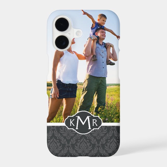 Custom Photo & Monogram Damask Pattern 6 Iphone Case (Back)