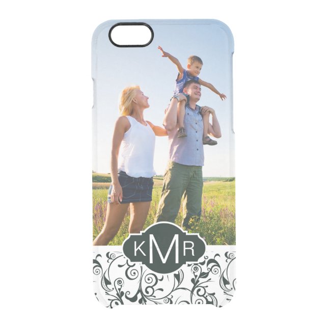 Custom Photo & Monogram Damask Uncommon iPhone Case (Back)