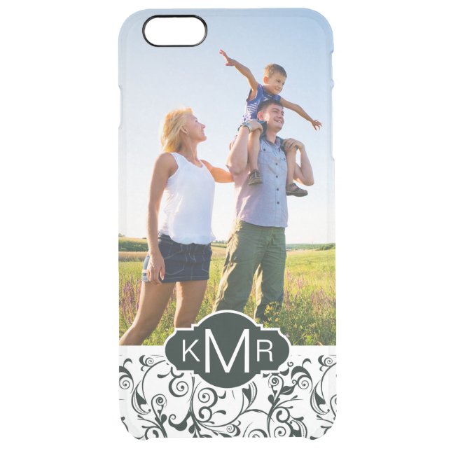 Custom Photo & Monogram Damask Uncommon iPhone Case (Back)