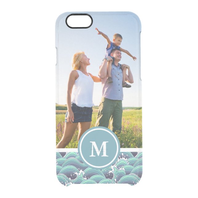 Custom Photo & Monogram Decorative Sea Wave Uncommon iPhone Case (Back)