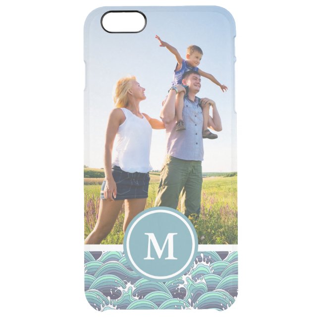 Custom Photo & Monogram Decorative Sea Wave Uncommon iPhone Case (Back)
