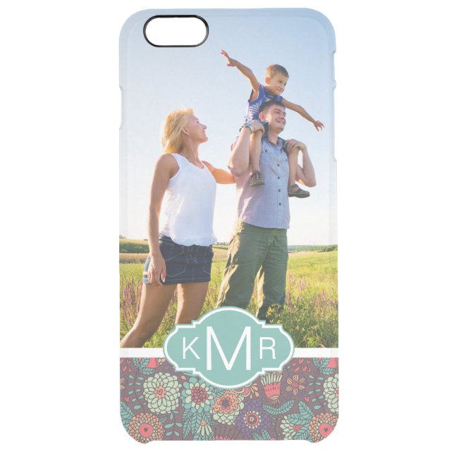 Custom Photo & Monogram Floral Cartoon Pattern Uncommon iPhone Case (Back)