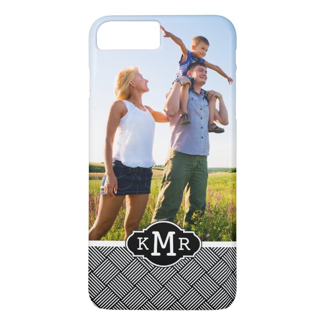 Custom Photo & Monogram Geometric checked texture Case-Mate iPhone Case (Back)