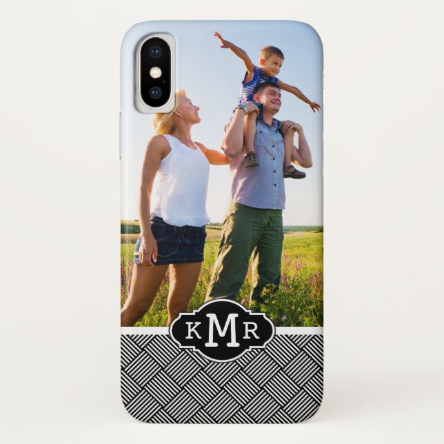 Custom Photo & Monogram Geometric checked texture Case-Mate iPhone Case (Back)