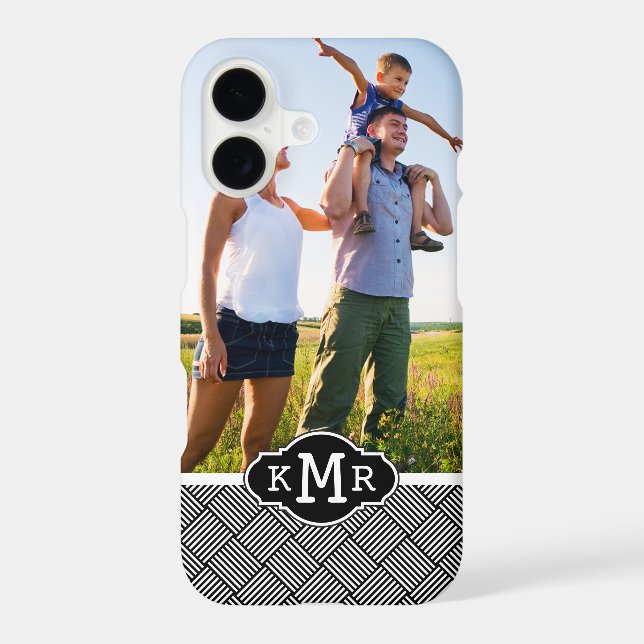 Custom Photo & Monogram Geometric checked texture Iphone Case (Back)
