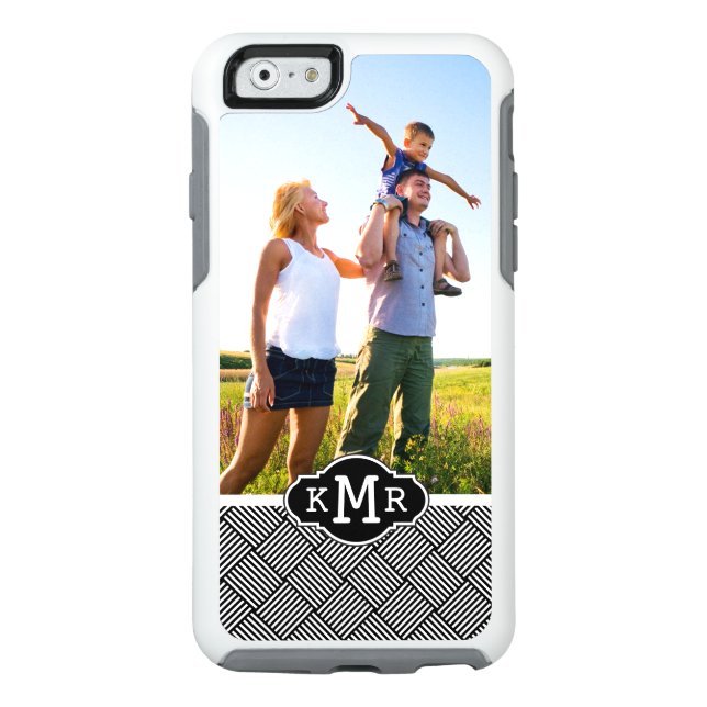 Custom Photo & Monogram Geometric checked texture Otterbox iPhone Case (Back)