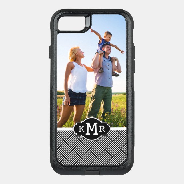Custom Photo & Monogram Geometric checked texture Otterbox iPhone Case (Back)