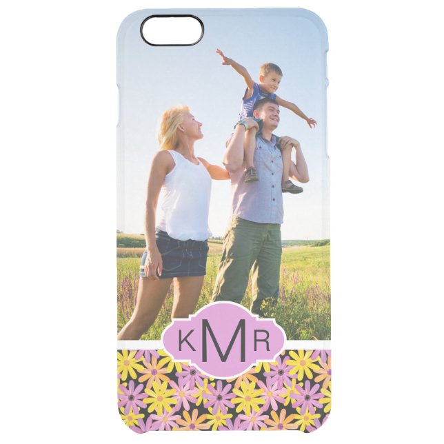 Custom Photo & Monogram Gerbera flowers pattern Uncommon iPhone Case (Back)