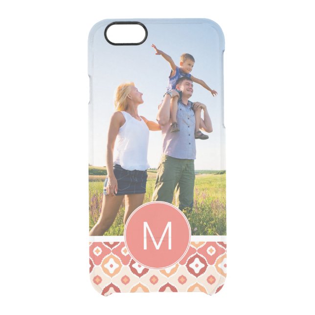Custom Photo & Monogram Golden Ikat Pattern Uncommon iPhone Case (Back)