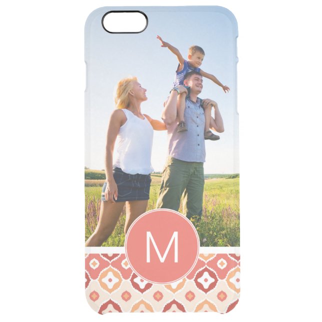 Custom Photo & Monogram Golden Ikat Pattern Uncommon iPhone Case (Back)