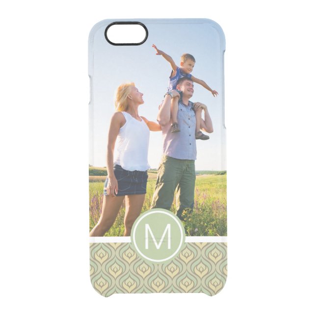 Custom Photo & Monogram green and yellow pattern Uncommon iPhone Case (Back)