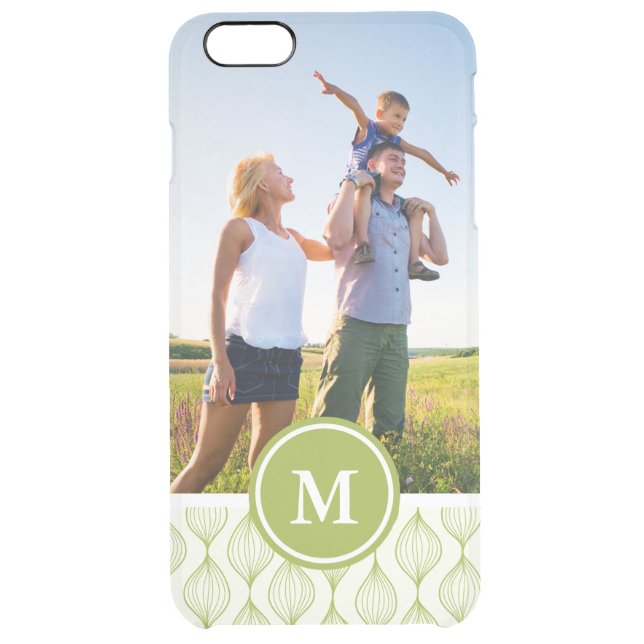 Custom Photo & Monogram Green Ogee Pattern Uncommon iPhone Case (Back)