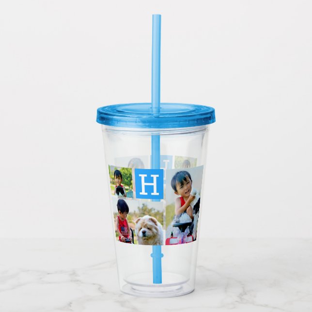 Custom Photo Monogram Initial Letter Personalized Acrylic Tumbler (Front)