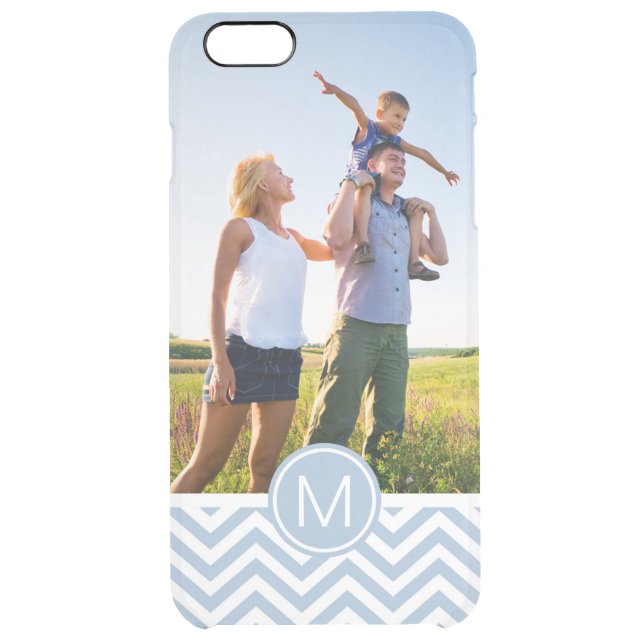 Custom Photo & Monogram Light Blue Chevron Uncommon iPhone Case (Back)