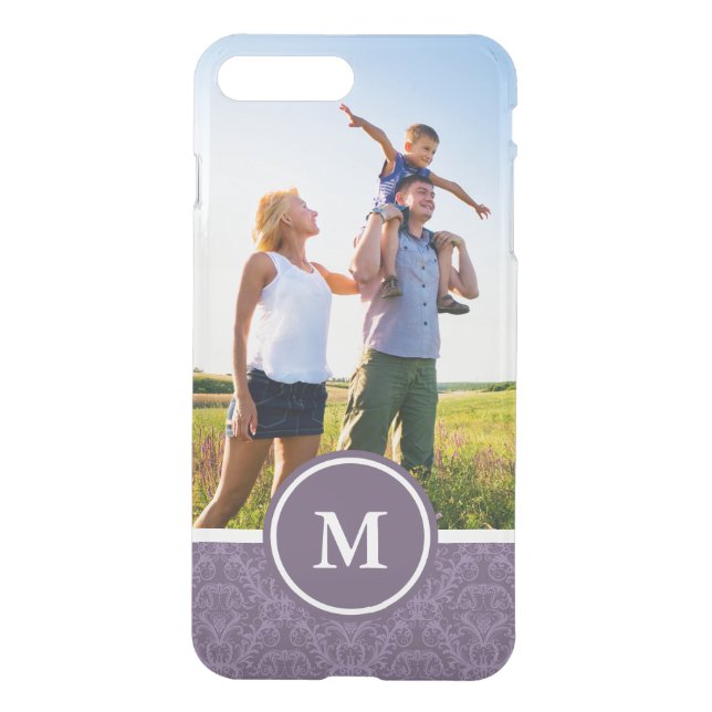 Custom Photo & Monogram Luxury Purple Wallpaper Uncommon iPhone Case (Back)
