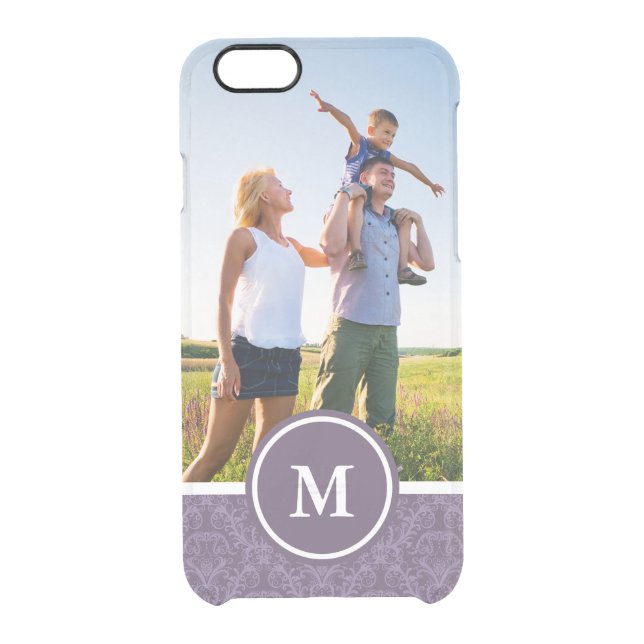 Custom Photo & Monogram Luxury Purple Wallpaper Uncommon iPhone Case (Back)