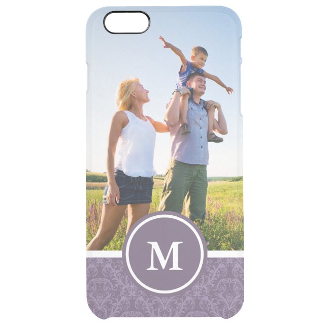 Custom Photo & Monogram Luxury Purple Wallpaper Uncommon iPhone Case (Back)