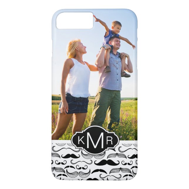 Custom Photo & Monogram Mustache pattern 2 Case-Mate iPhone Case (Back)