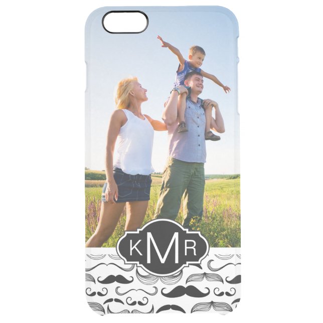Custom Photo & Monogram Mustache pattern 2 Uncommon iPhone Case (Back)