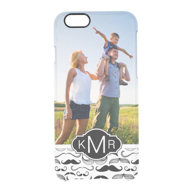 Custom Photo & Monogram Mustache pattern 2 Uncommon iPhone Case (Back)