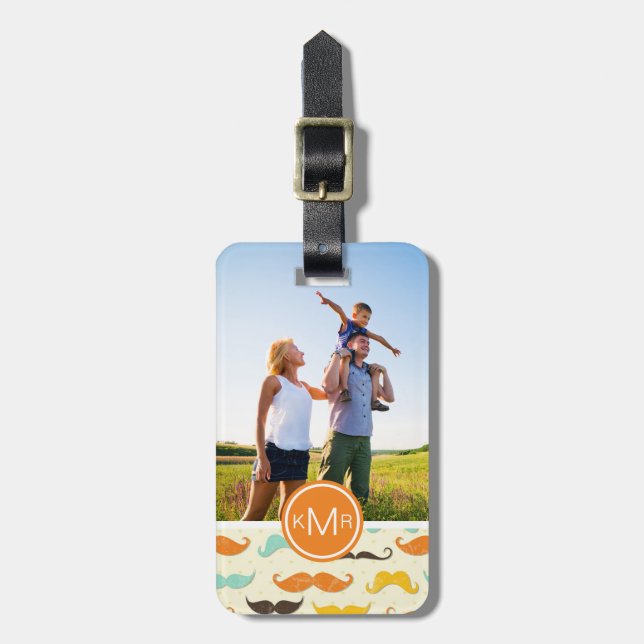 Custom Photo & Monogram Mustache pattern 3 Luggage Tag (Front Vertical)
