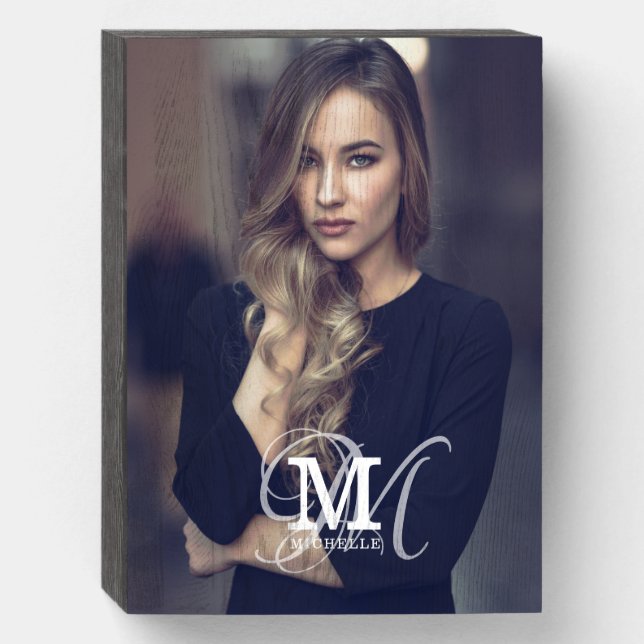 Custom Photo Monogram Name Typography Wooden Box Sign (Front Vertical)