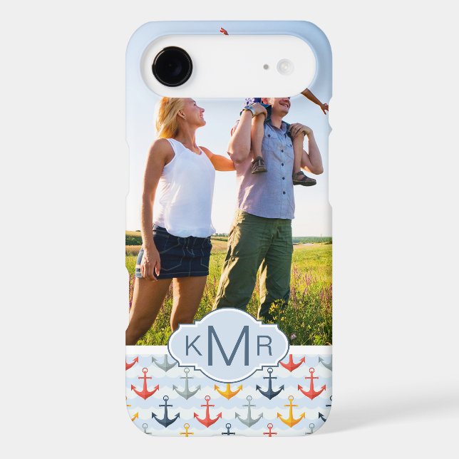 Custom Photo & Monogram Nautical Anchor Pattern Case-Mate iPhone Case (Back)