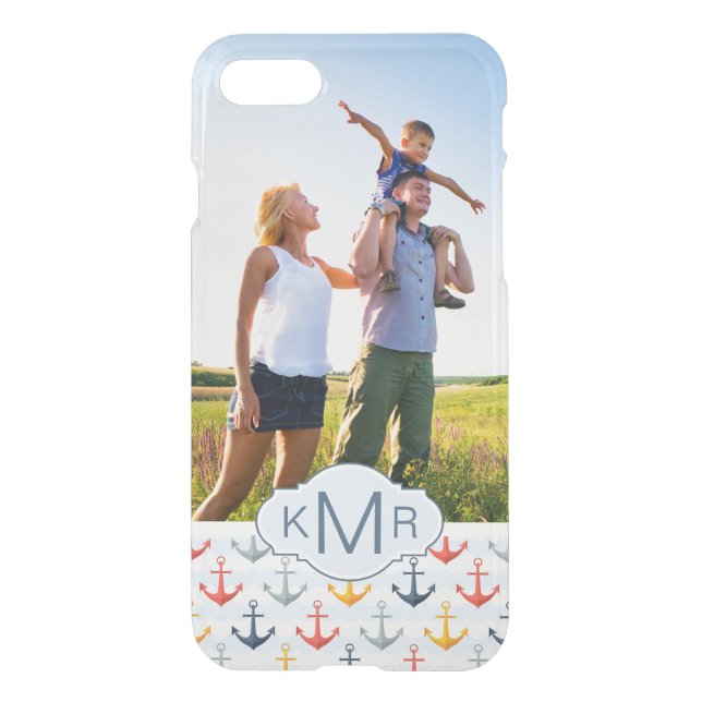 Custom Photo & Monogram Nautical Anchor Pattern Uncommon iPhone Case (Back)