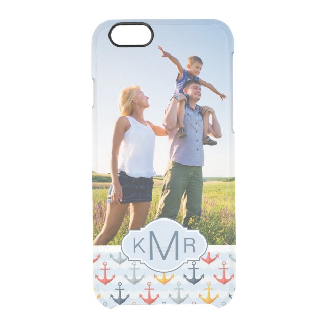 Custom Photo & Monogram Nautical Anchor Pattern Uncommon iPhone Case (Back)