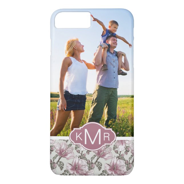Custom Photo & Monogram Pink Hibiscus Flowers Case-Mate iPhone Case (Back)