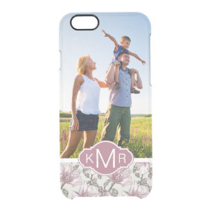Custom Photo & Monogram Pink Hibiscus Flowers Clear iPhone 6/6S Case