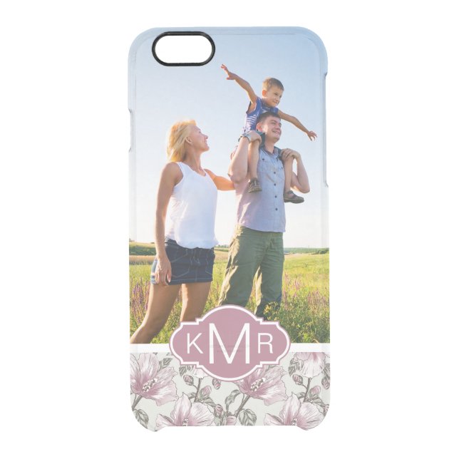 Custom Photo & Monogram Pink Hibiscus Flowers Uncommon iPhone Case (Back)