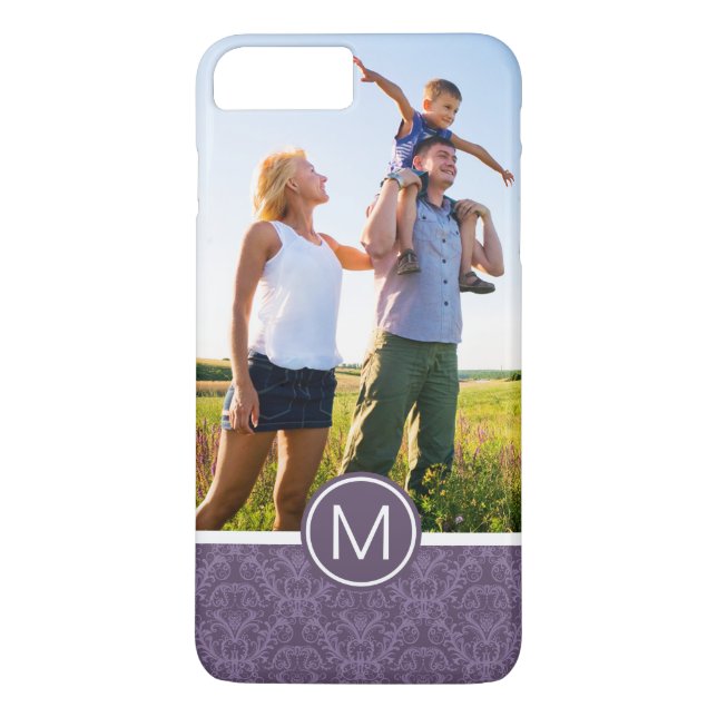 Custom Photo & Monogram Purple floral wallpaper 2 Case-Mate iPhone Case (Back)