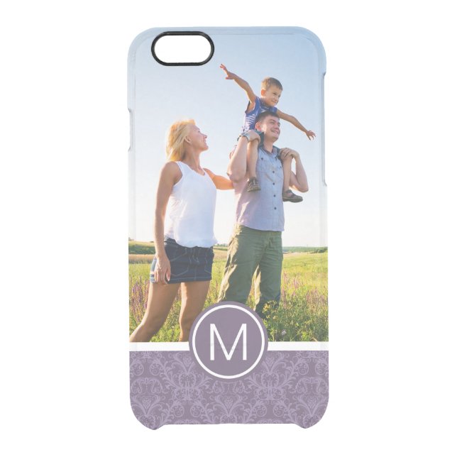 Custom Photo & Monogram Purple floral wallpaper 2 Uncommon iPhone Case (Back)