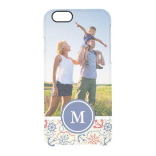 Custom Photo & Monogram Red and Navy with Anchor Clear iPhone 6/6S Case