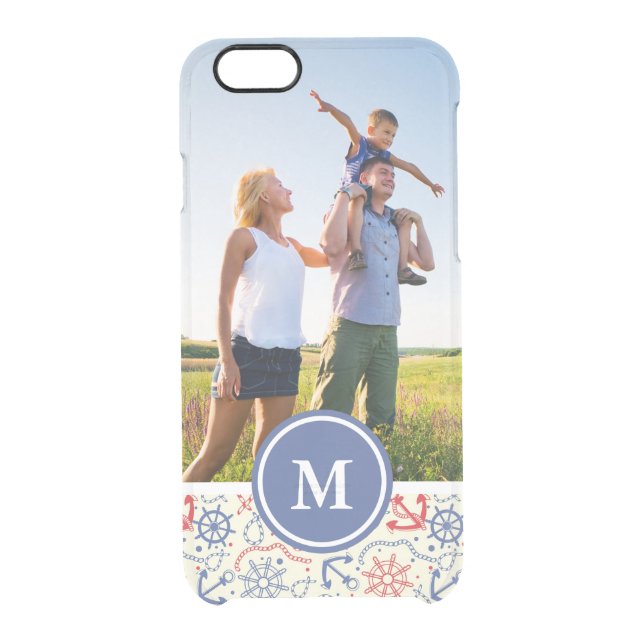 Custom Photo & Monogram Red and Navy with Anchor Uncommon iPhone Case (Back)
