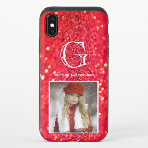 Custom Photo Monogram Red Glitter Slider Case