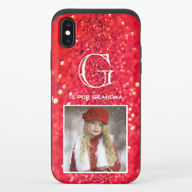 Custom Photo Monogram Red Glitter Slider Case (Back)