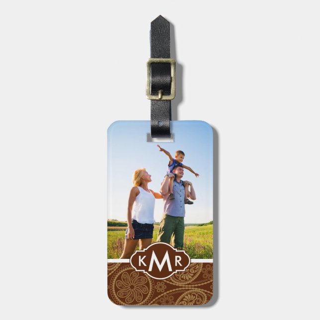 Custom Photo & Monogram Retro mandala pattern Luggage Tag (Front Vertical)