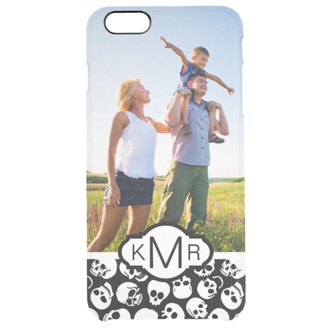 Custom Photo & Monogram Skulls in Black Pattern Uncommon iPhone Case (Back)