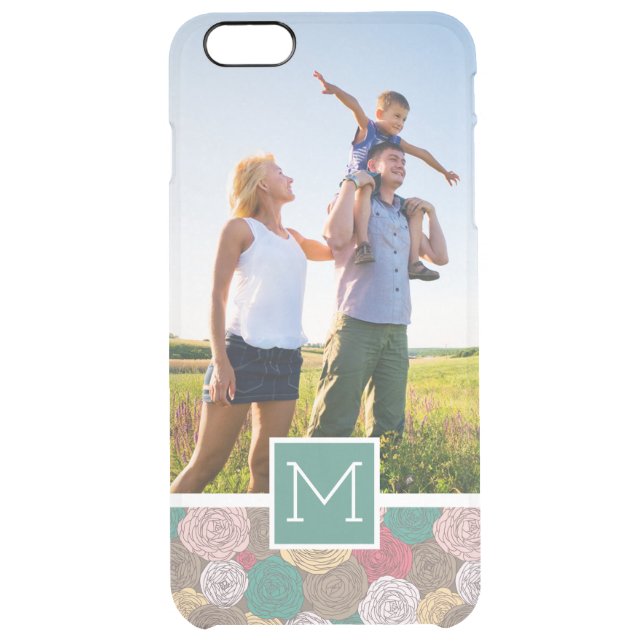Custom Photo & Monogram Stylish floral pattern Uncommon iPhone Case (Back)