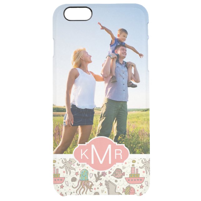 Custom Photo & Monogram Summer Ship Pattern Uncommon iPhone Case (Back)
