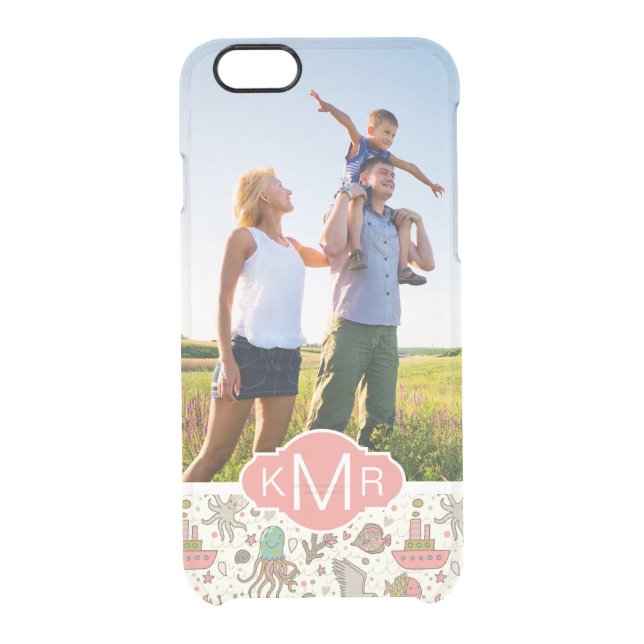Custom Photo & Monogram Summer Ship Pattern Uncommon iPhone Case (Back)